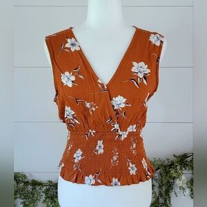 NEW Paper Crane Rust Floral Smocked Sleeveless Top